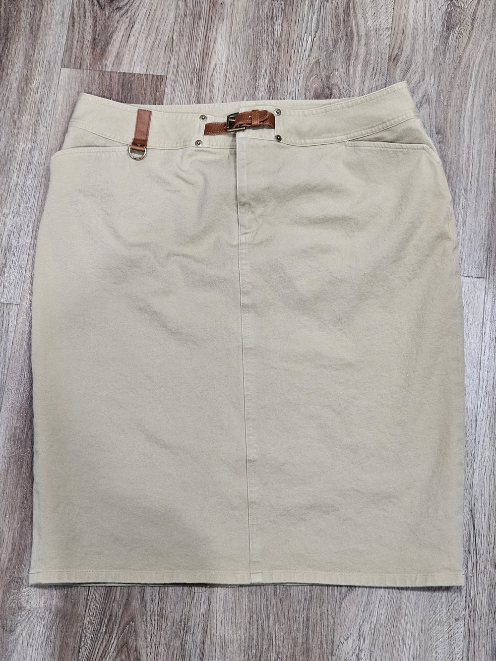 Ralph Lauren Cream Pencil Skirt with Brown Belt Accent